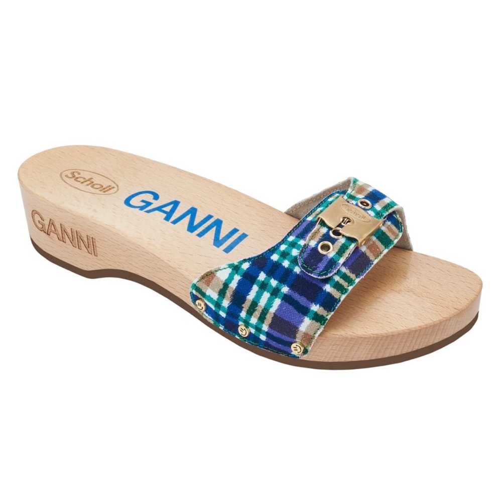 GANNI x Dr. Scholl Wooden Clog Mule Sandals Blue Iris Size 10